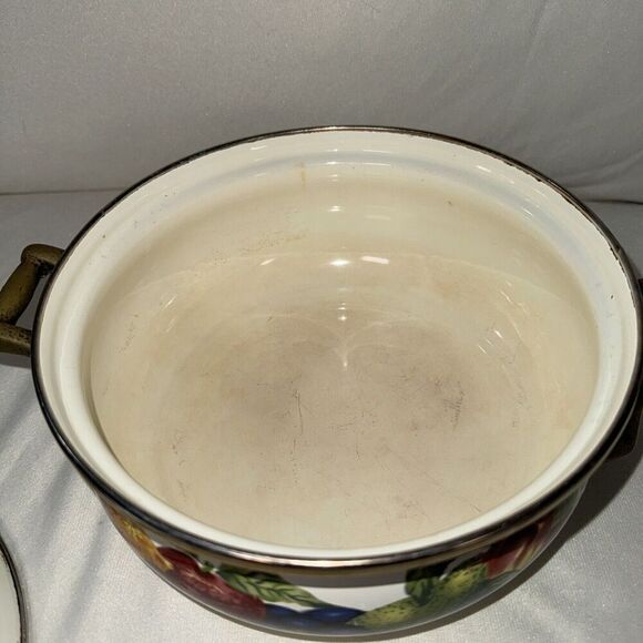 Enamelware Pot w/ Lid Fruit Design Vintage Casserole Dish Regency Club, Brass - Picture 7 of 7